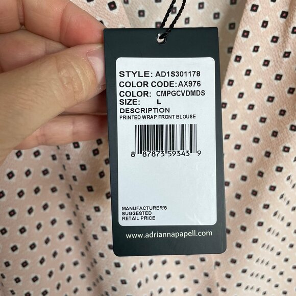 NWT ADRIANNA PAPELL Coral Blouse Cross Over Bouffant Sleeve Women's Large, FLAWS - Picture 10 of 16